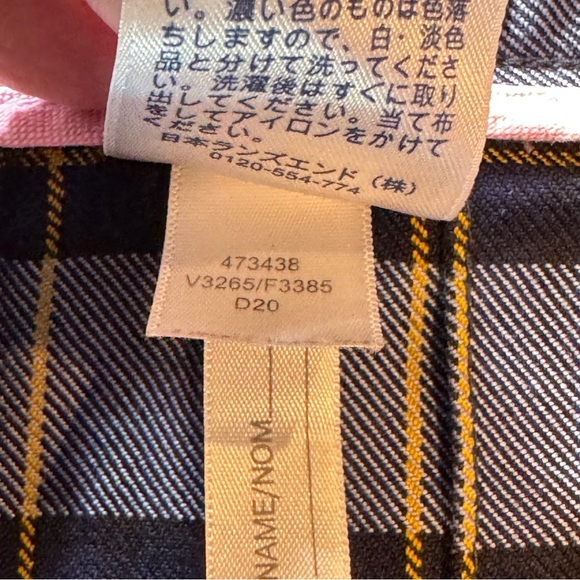 Lands' End Sz 4 Navy Yellow Plaid Pleated Skater Skirt Side Zipper - Picture 6 of 10